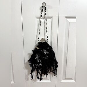 Vintage Mary Frances Beaded Fabric Ruffle Sequin Evening Bag Clutch